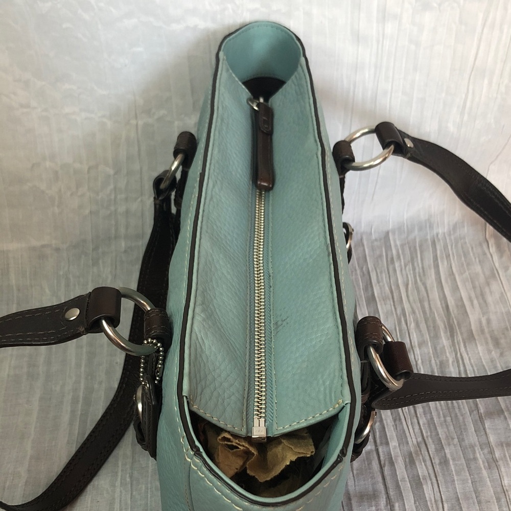 Vintage COACH pebbled leather light blue & brown double handles satchel bag - Picture 7 of 13